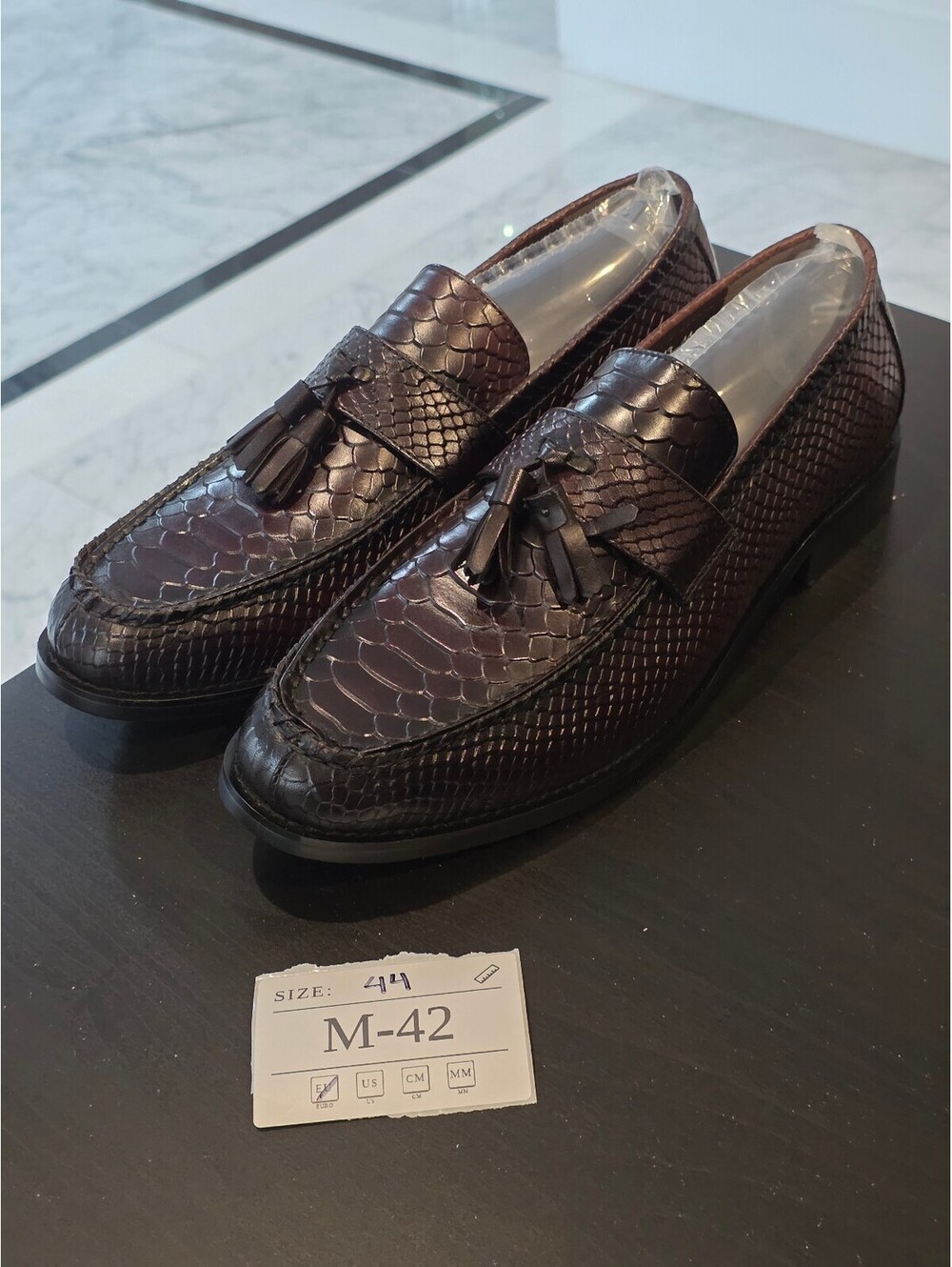 Men's Brown Tassel Loafers, Snakeskin Pattern